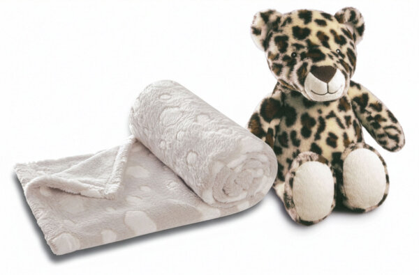 Biederlack Kuscheltier Leopardin Cleo & Kuscheldecke 75x100cm im Set