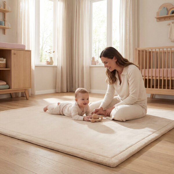 Sanosoft samtweicher und kuscheliger Krabbelteppich Sand / Beige 200 x 200 cm