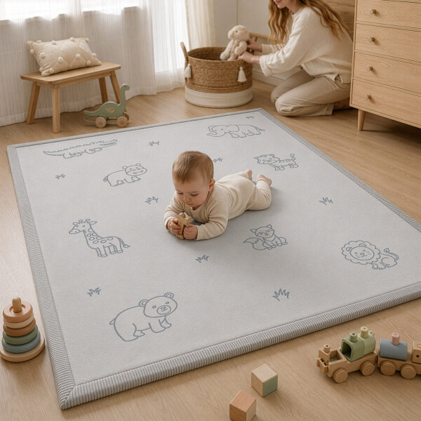 Sanosoft samtweicher und kuscheliger Krabbelteppich "Zoo" 120x170cm