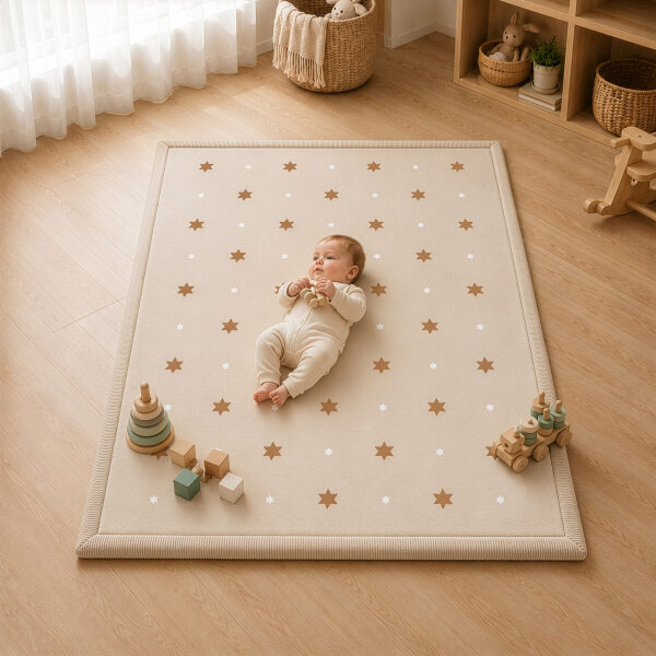 Sanosoft samtweicher und kuscheliger Krabbelteppich "Sterne" 120x170cm